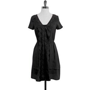 Marc Jacobs Black Silk Slip Mini Dress Lace Trim